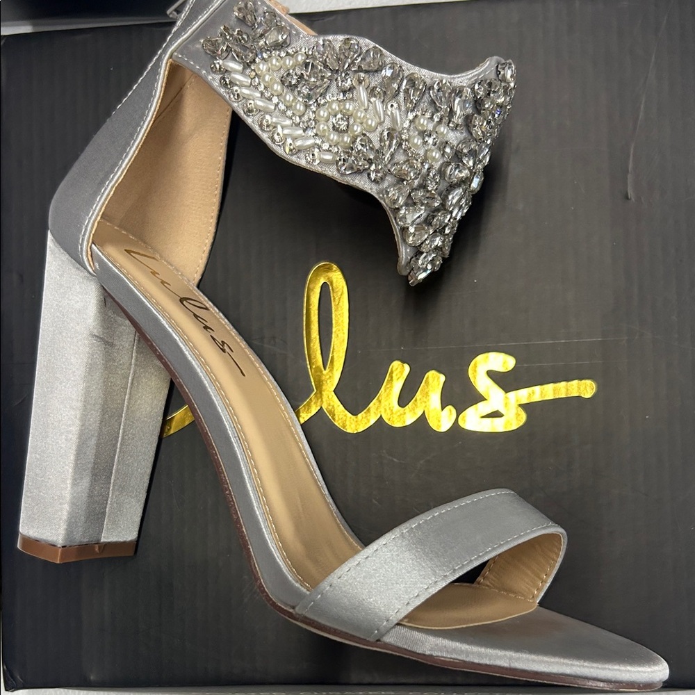 Lulu’s Silver Heels with Embellished Strap